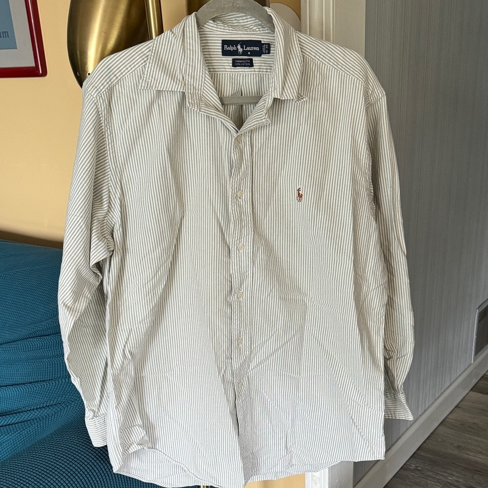 Ralph Lauren White and Green Pinstripe Shirt